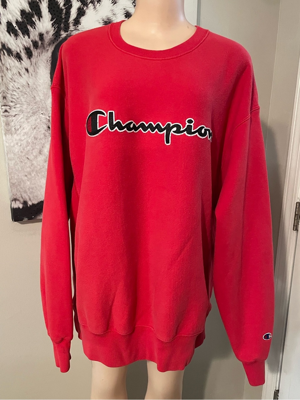 Champion Red reverse weave Crewneck Sweatshirt Script Logo unisex men XL Classic
